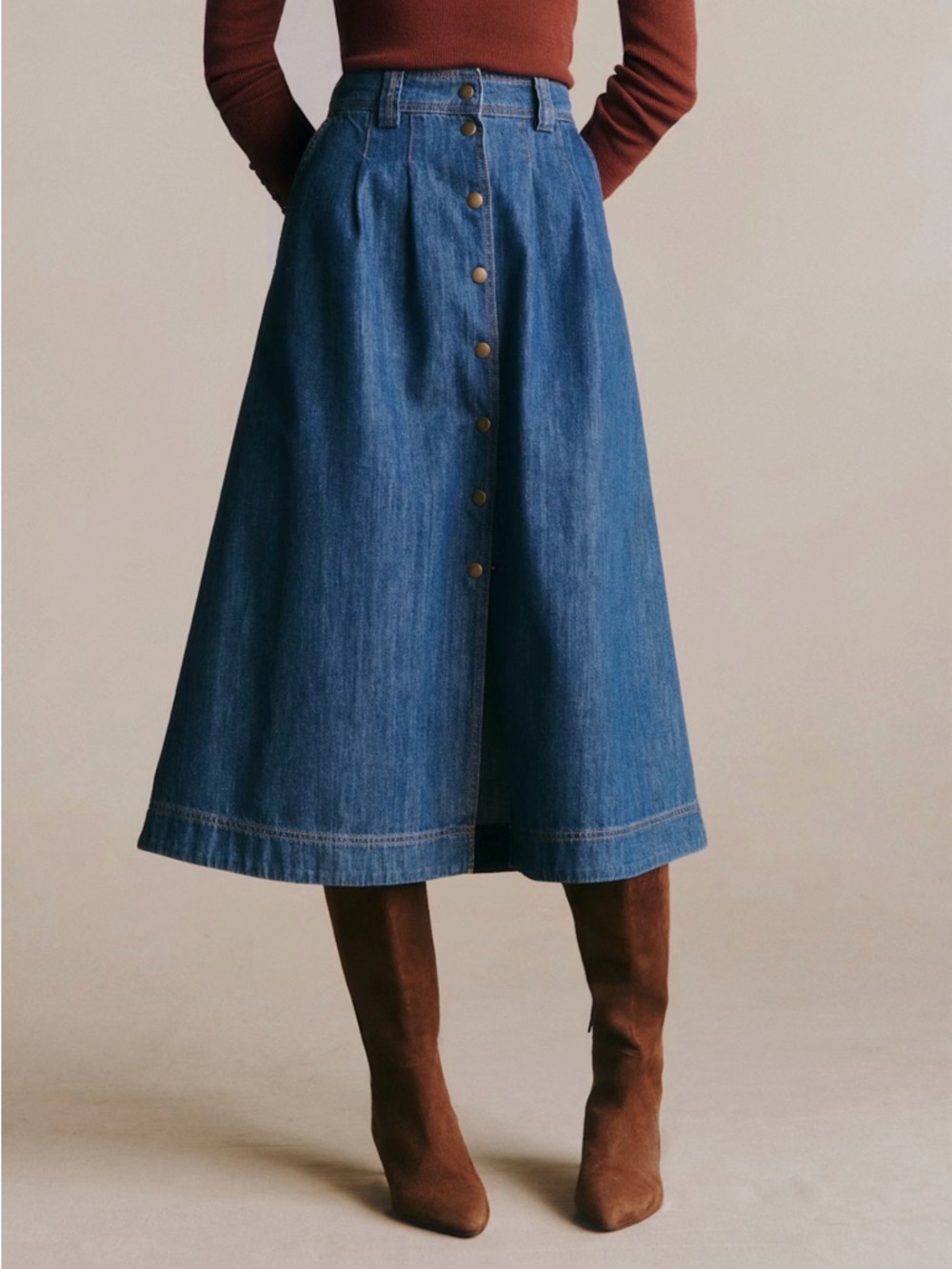 Sézane Clarine Denim Midi Skirt 38/6 NWOT